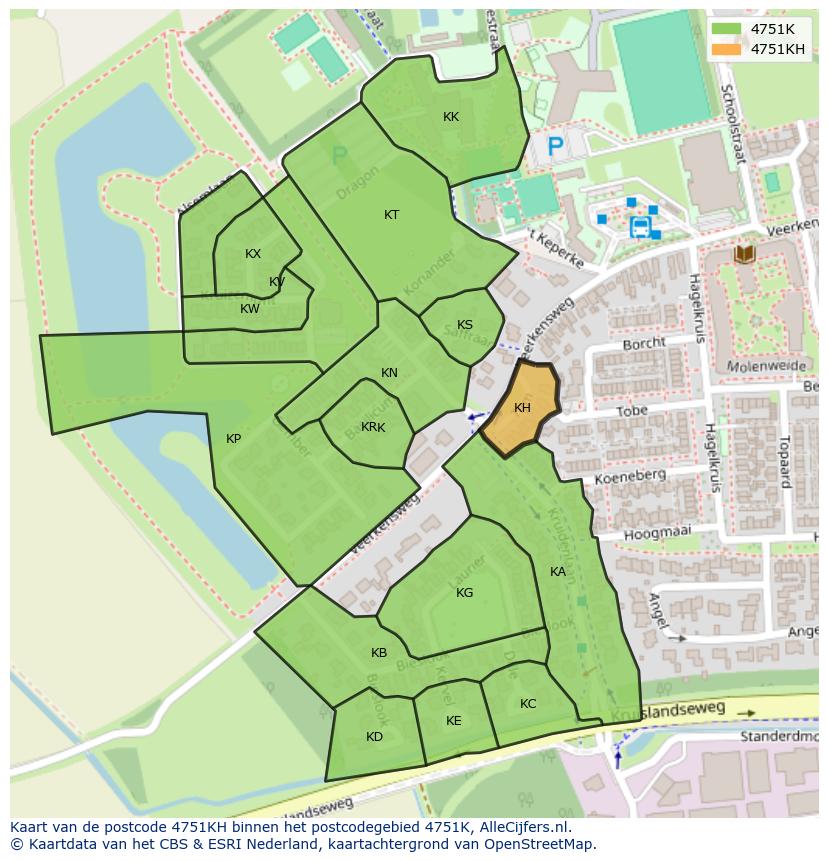 Afbeelding van het postcodegebied 4751 KH op de kaart.