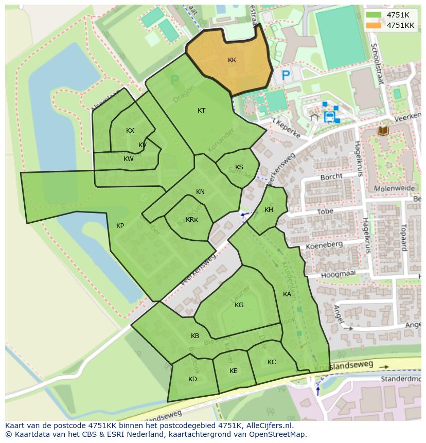 Afbeelding van het postcodegebied 4751 KK op de kaart.