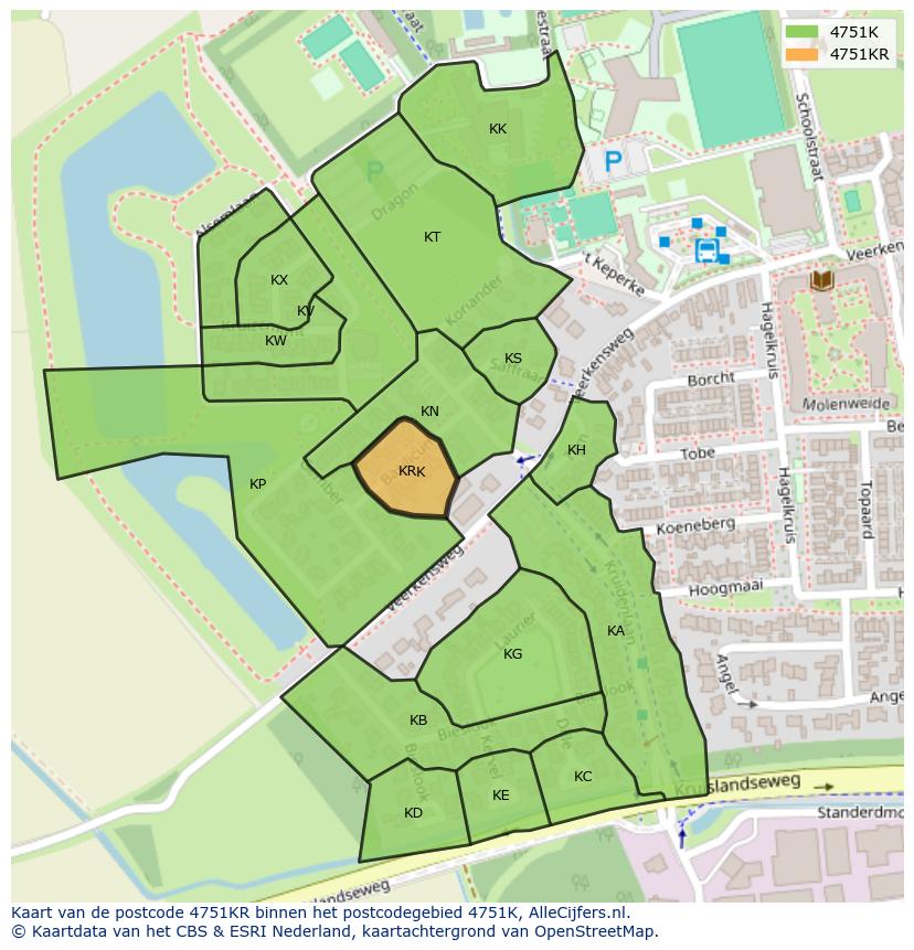 Afbeelding van het postcodegebied 4751 KR op de kaart.