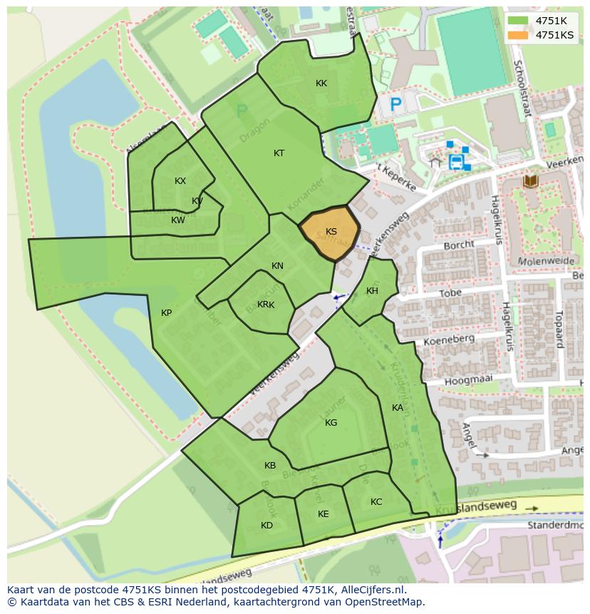 Afbeelding van het postcodegebied 4751 KS op de kaart.