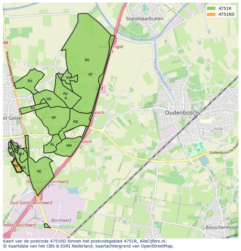 Afbeelding van het postcodegebied 4751 RD op de kaart.