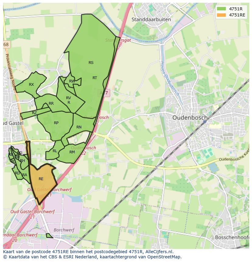 Afbeelding van het postcodegebied 4751 RE op de kaart.