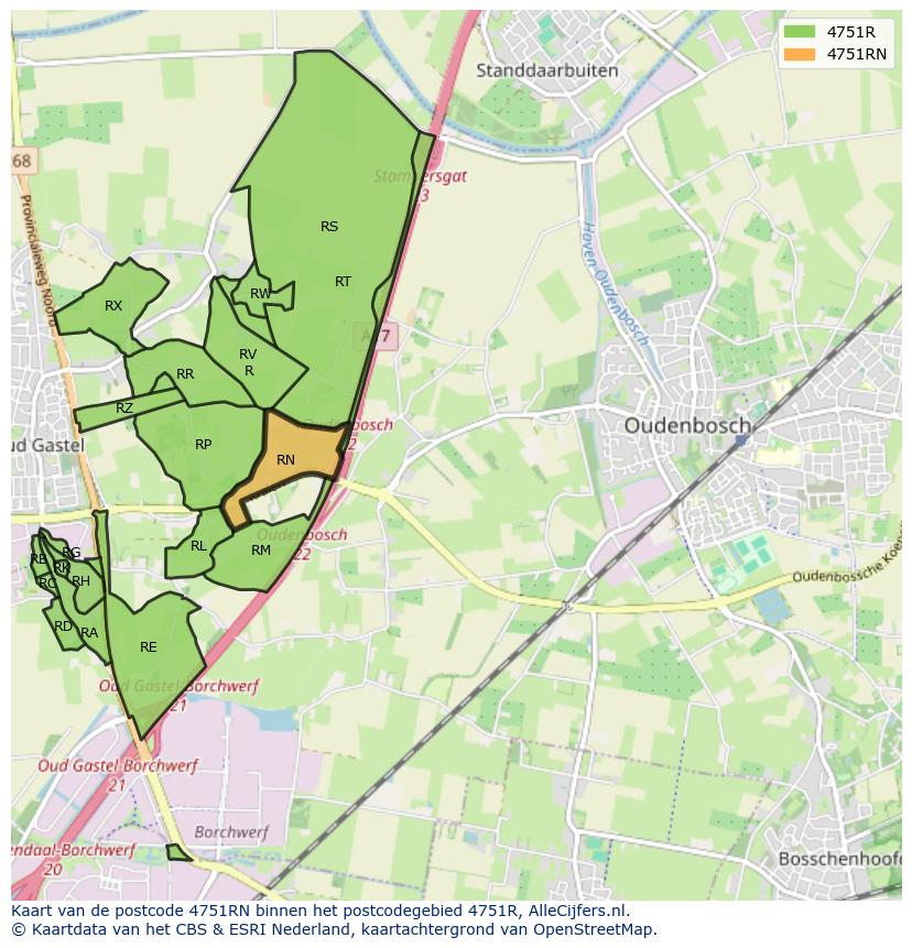 Afbeelding van het postcodegebied 4751 RN op de kaart.