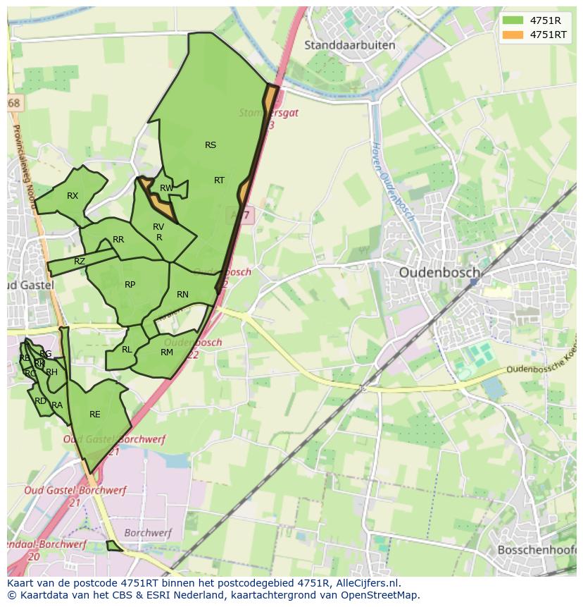 Afbeelding van het postcodegebied 4751 RT op de kaart.