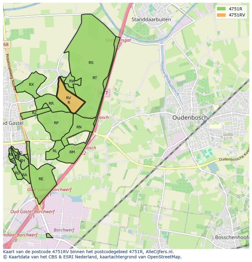 Afbeelding van het postcodegebied 4751 RV op de kaart.