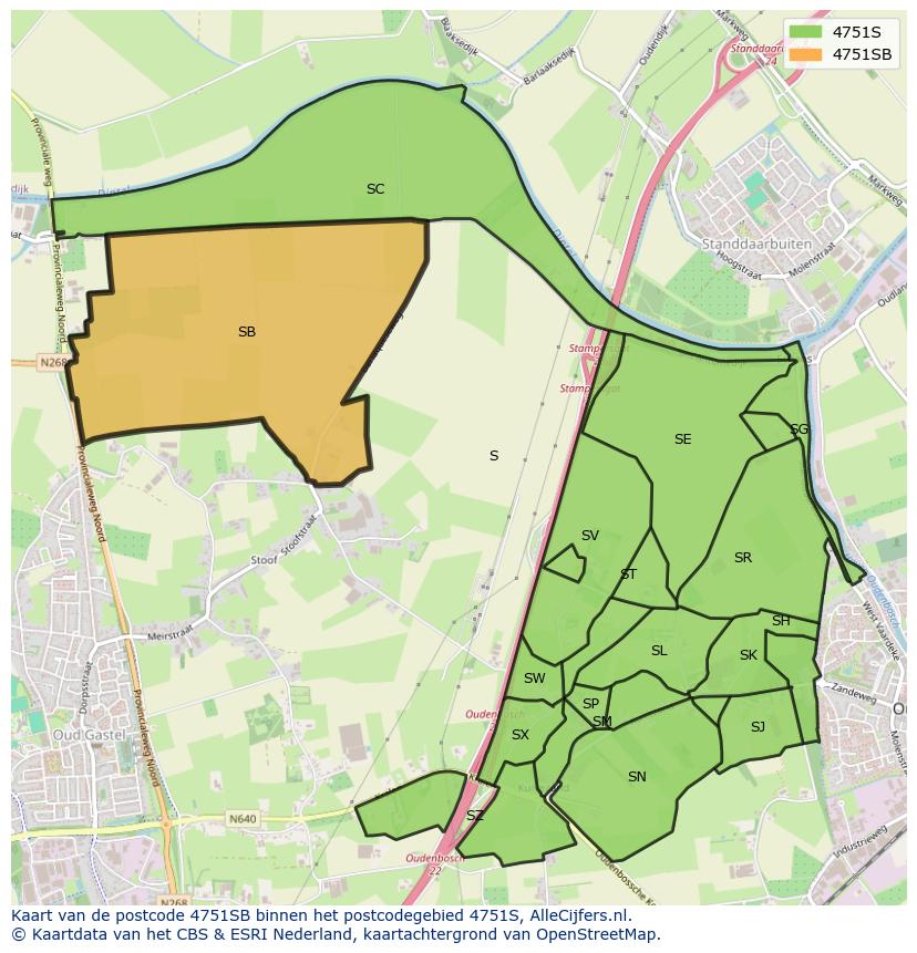 Afbeelding van het postcodegebied 4751 SB op de kaart.