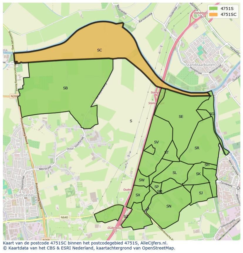 Afbeelding van het postcodegebied 4751 SC op de kaart.