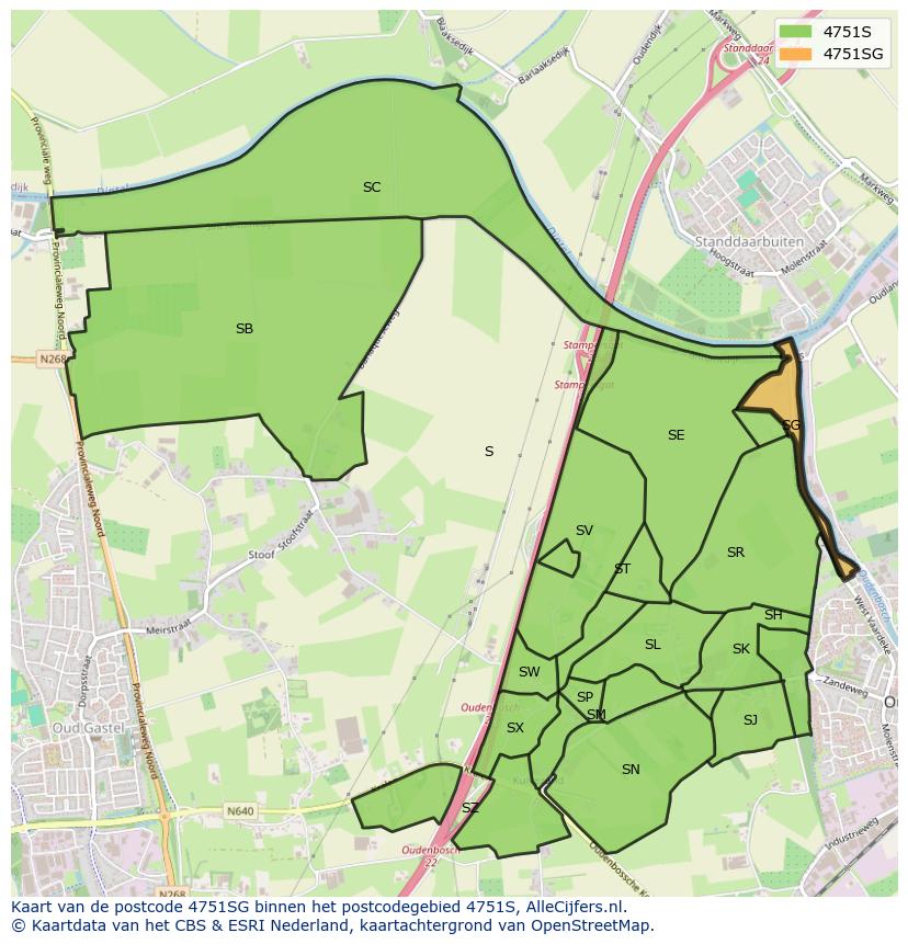 Afbeelding van het postcodegebied 4751 SG op de kaart.