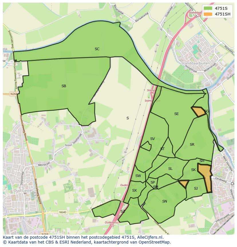 Afbeelding van het postcodegebied 4751 SH op de kaart.