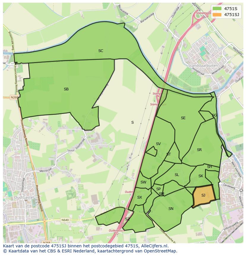Afbeelding van het postcodegebied 4751 SJ op de kaart.