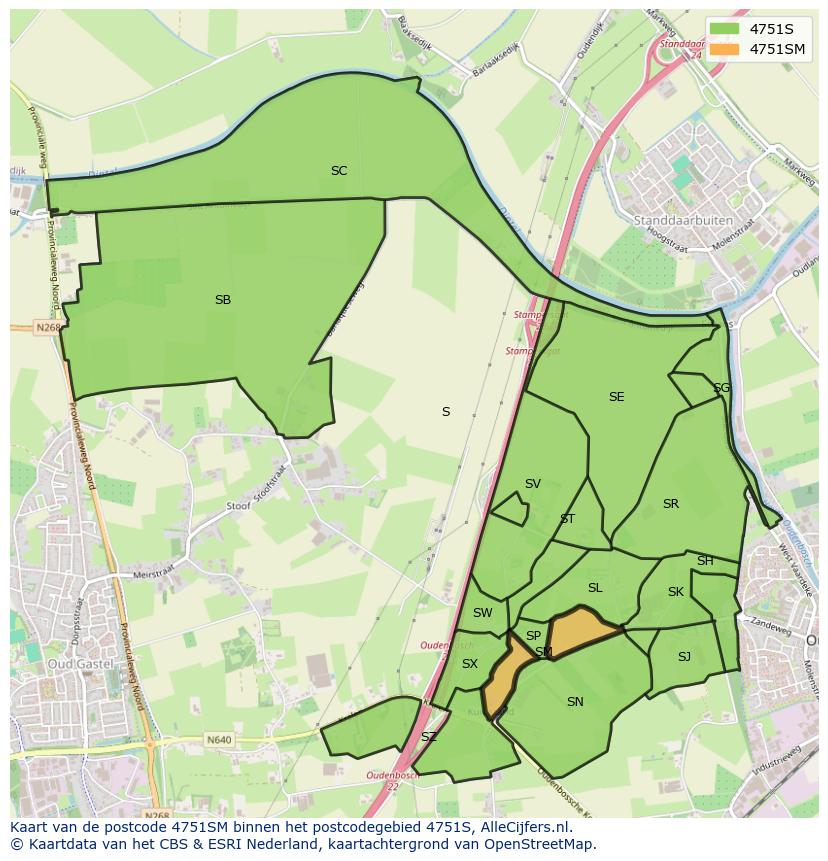 Afbeelding van het postcodegebied 4751 SM op de kaart.