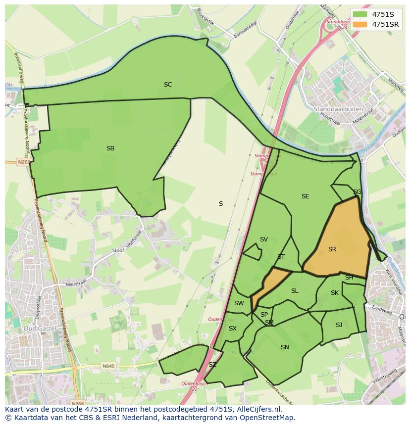 Afbeelding van het postcodegebied 4751 SR op de kaart.
