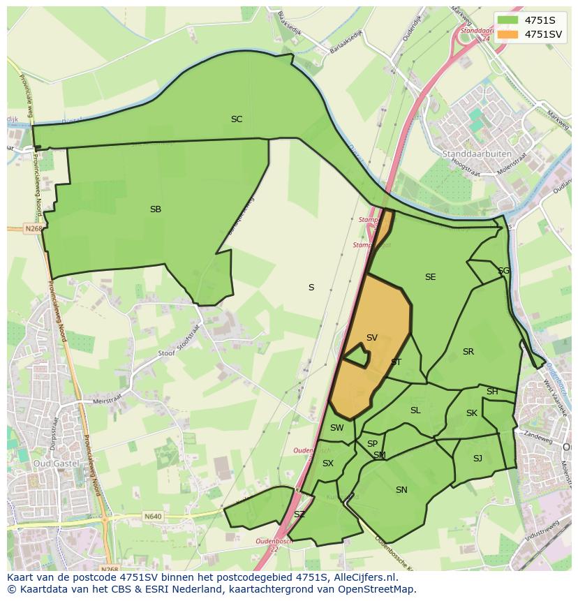 Afbeelding van het postcodegebied 4751 SV op de kaart.