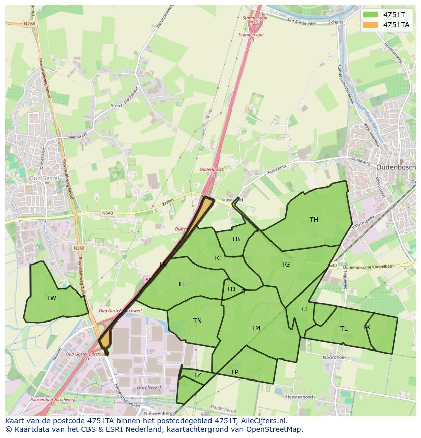 Afbeelding van het postcodegebied 4751 TA op de kaart.