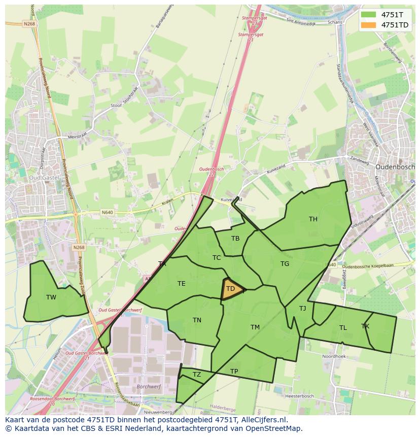 Afbeelding van het postcodegebied 4751 TD op de kaart.