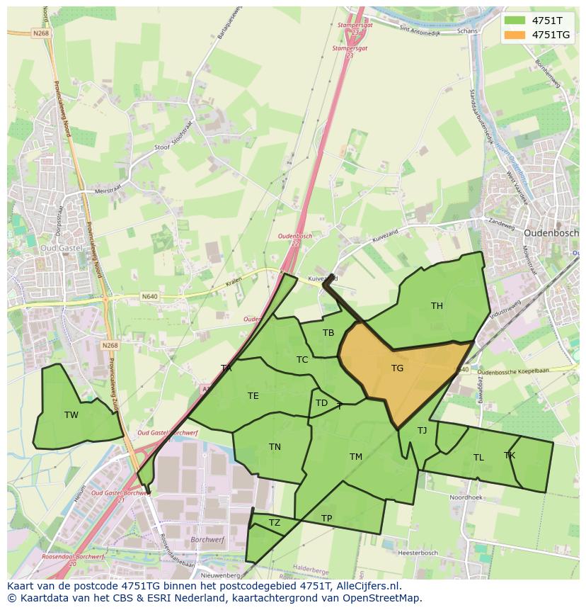 Afbeelding van het postcodegebied 4751 TG op de kaart.