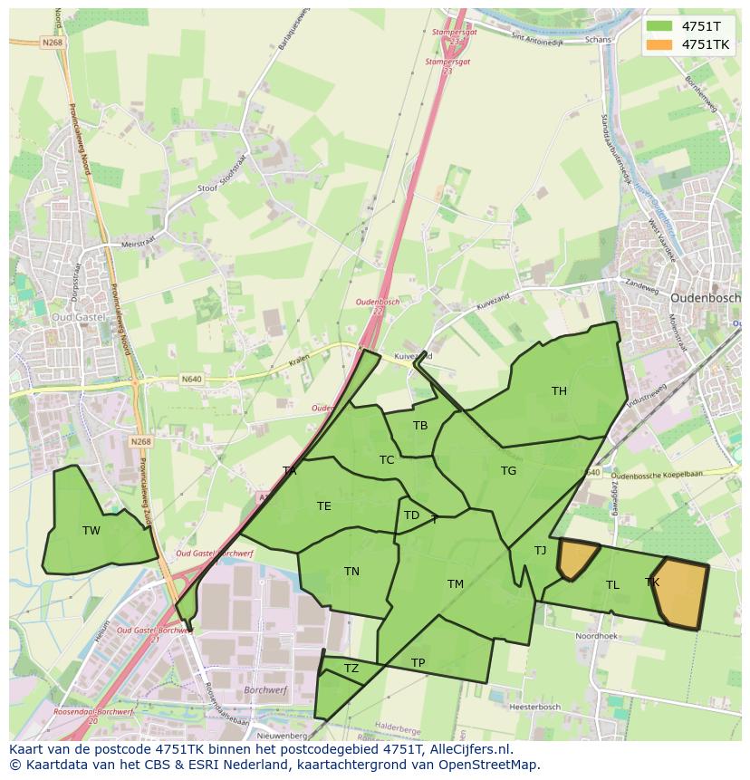 Afbeelding van het postcodegebied 4751 TK op de kaart.