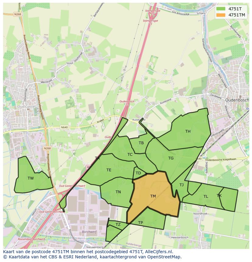 Afbeelding van het postcodegebied 4751 TM op de kaart.