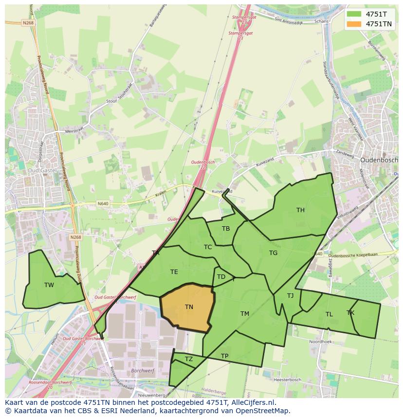 Afbeelding van het postcodegebied 4751 TN op de kaart.
