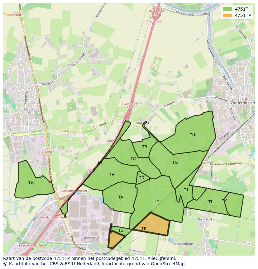 Afbeelding van het postcodegebied 4751 TP op de kaart.