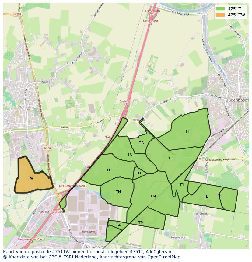 Afbeelding van het postcodegebied 4751 TW op de kaart.