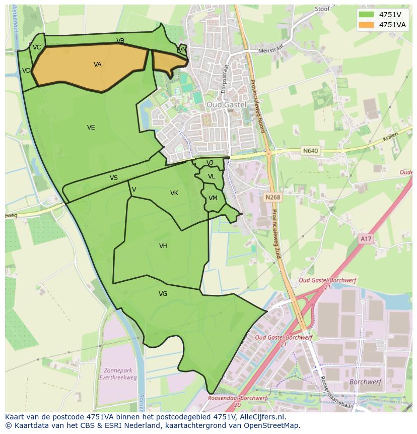 Afbeelding van het postcodegebied 4751 VA op de kaart.
