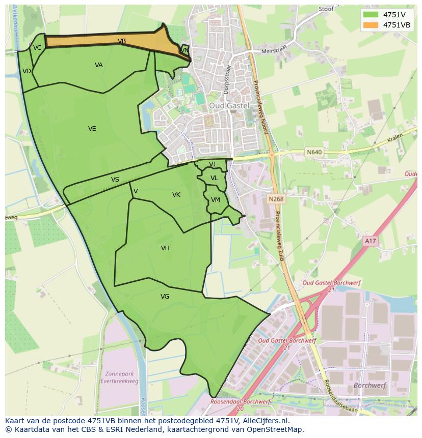 Afbeelding van het postcodegebied 4751 VB op de kaart.