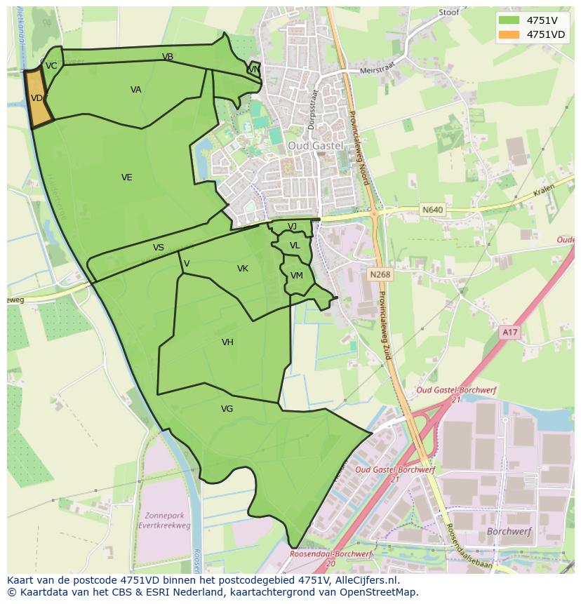 Afbeelding van het postcodegebied 4751 VD op de kaart.