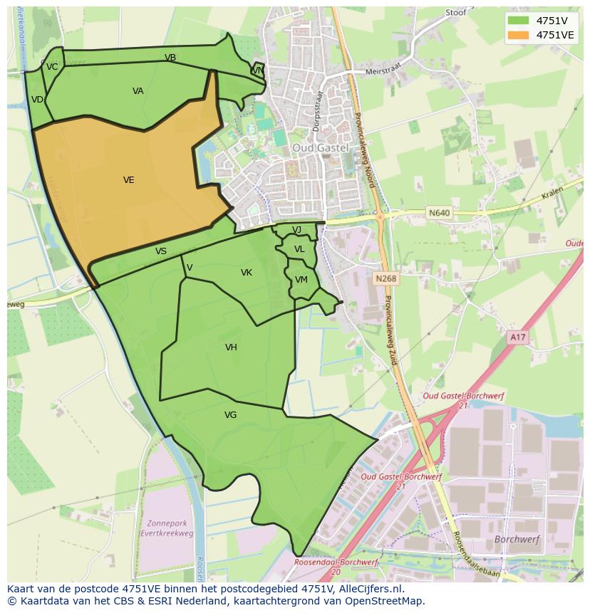 Afbeelding van het postcodegebied 4751 VE op de kaart.
