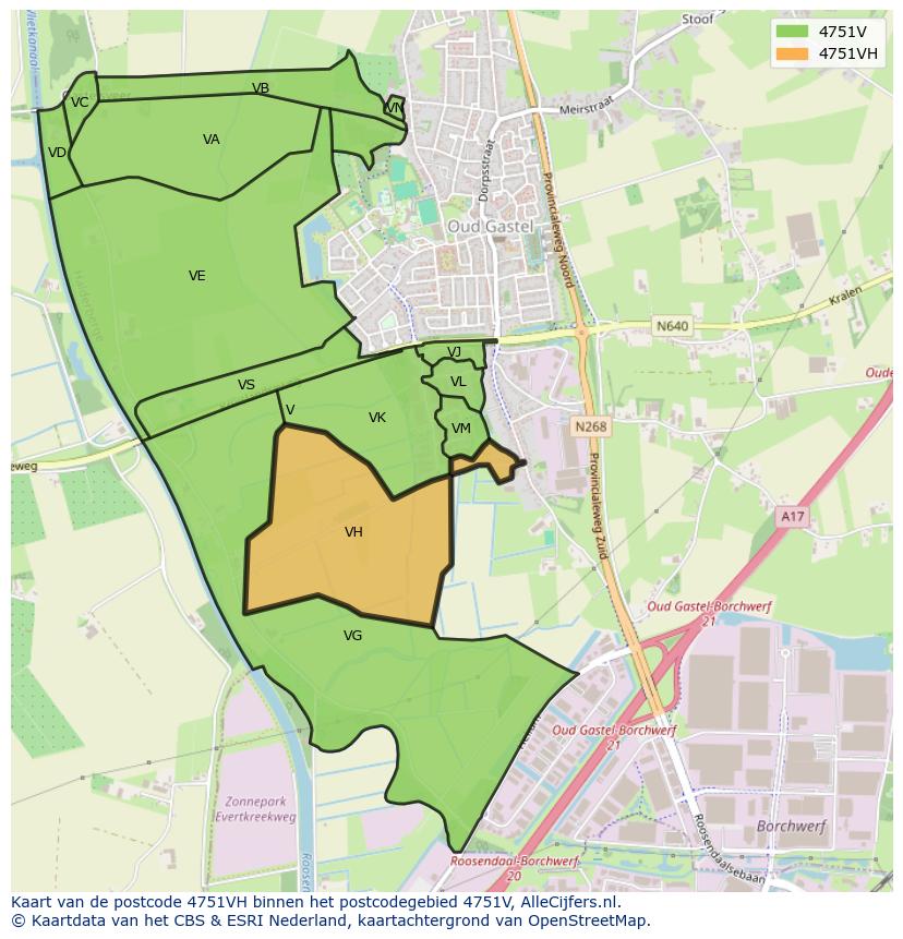 Afbeelding van het postcodegebied 4751 VH op de kaart.
