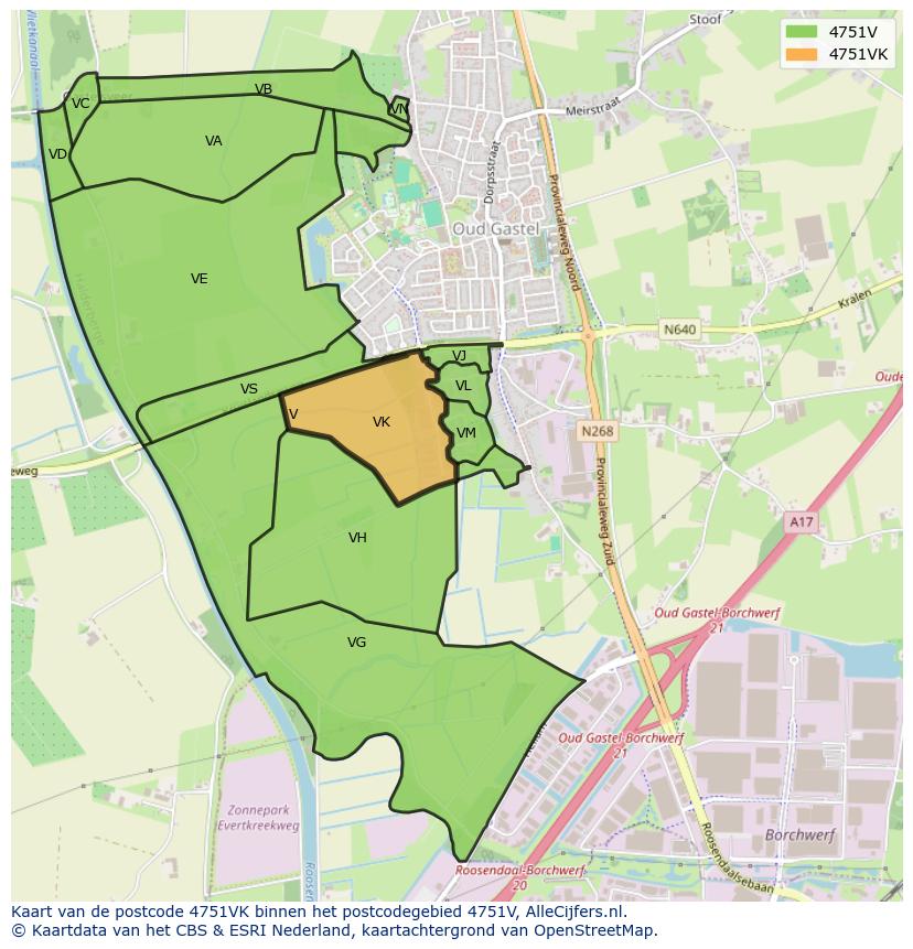 Afbeelding van het postcodegebied 4751 VK op de kaart.