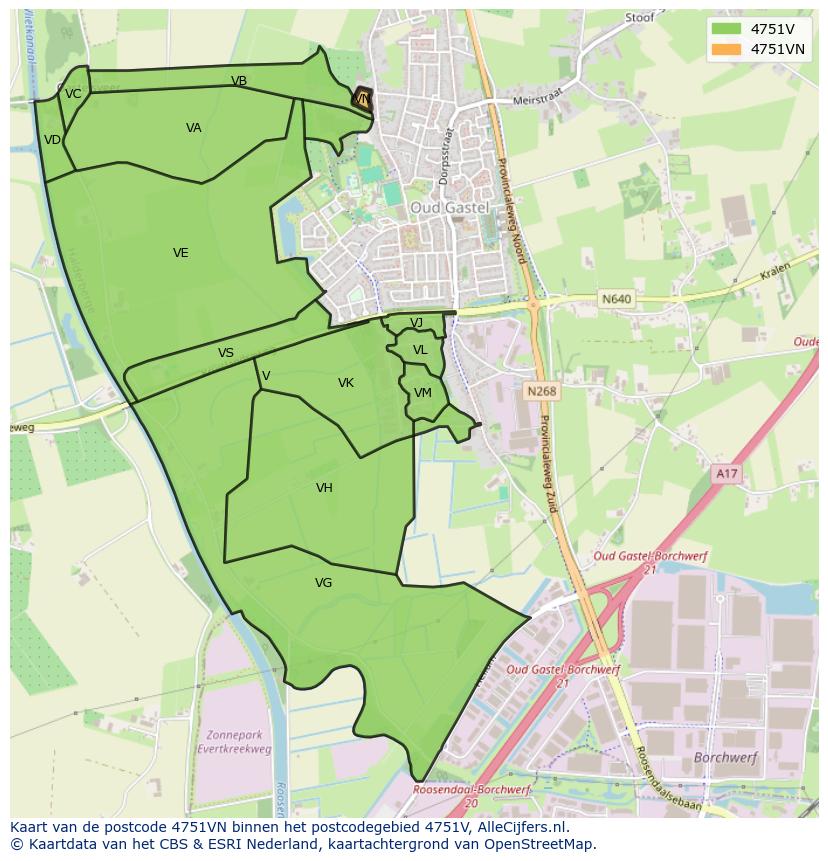 Afbeelding van het postcodegebied 4751 VN op de kaart.