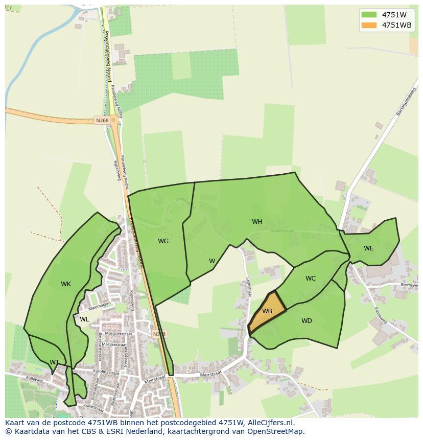 Afbeelding van het postcodegebied 4751 WB op de kaart.