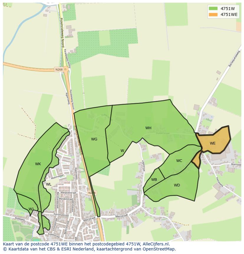 Afbeelding van het postcodegebied 4751 WE op de kaart.