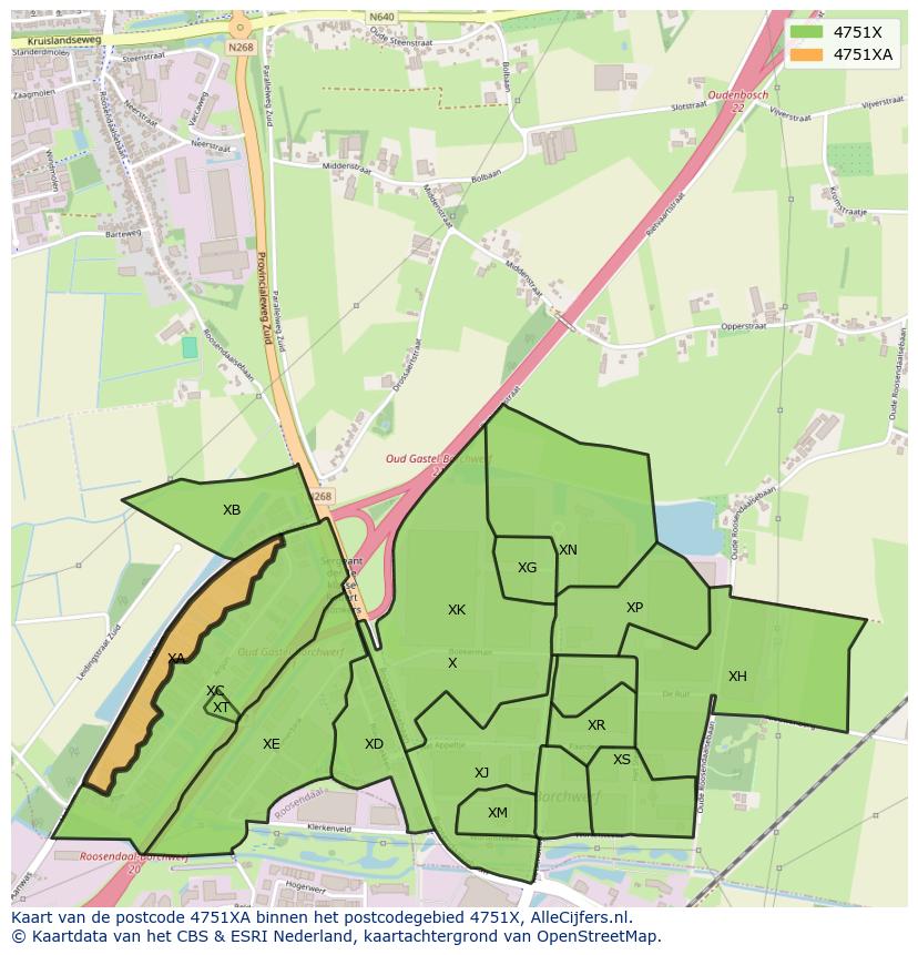 Afbeelding van het postcodegebied 4751 XA op de kaart.