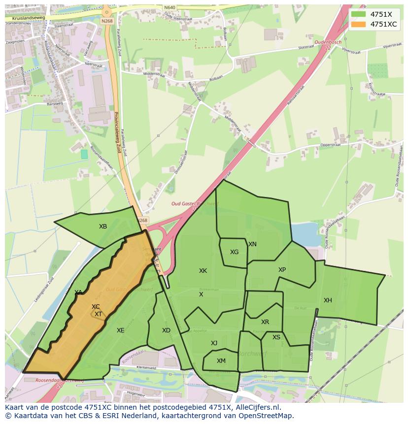 Afbeelding van het postcodegebied 4751 XC op de kaart.