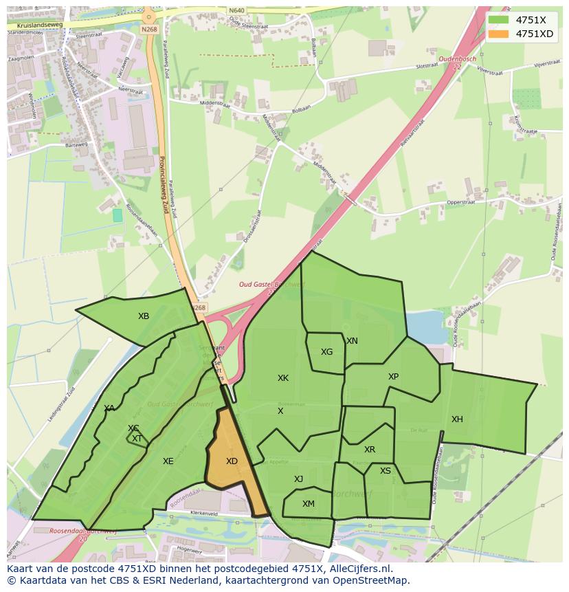 Afbeelding van het postcodegebied 4751 XD op de kaart.