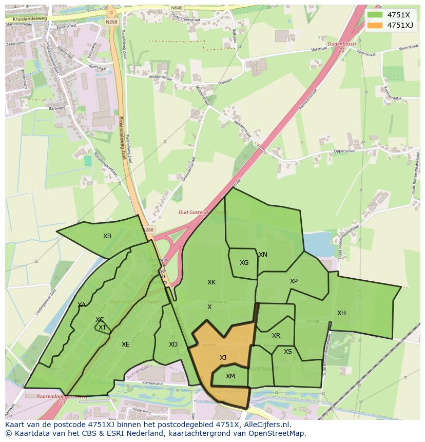 Afbeelding van het postcodegebied 4751 XJ op de kaart.