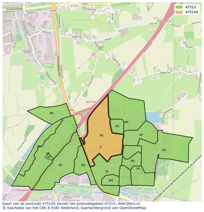 Afbeelding van het postcodegebied 4751 XK op de kaart.