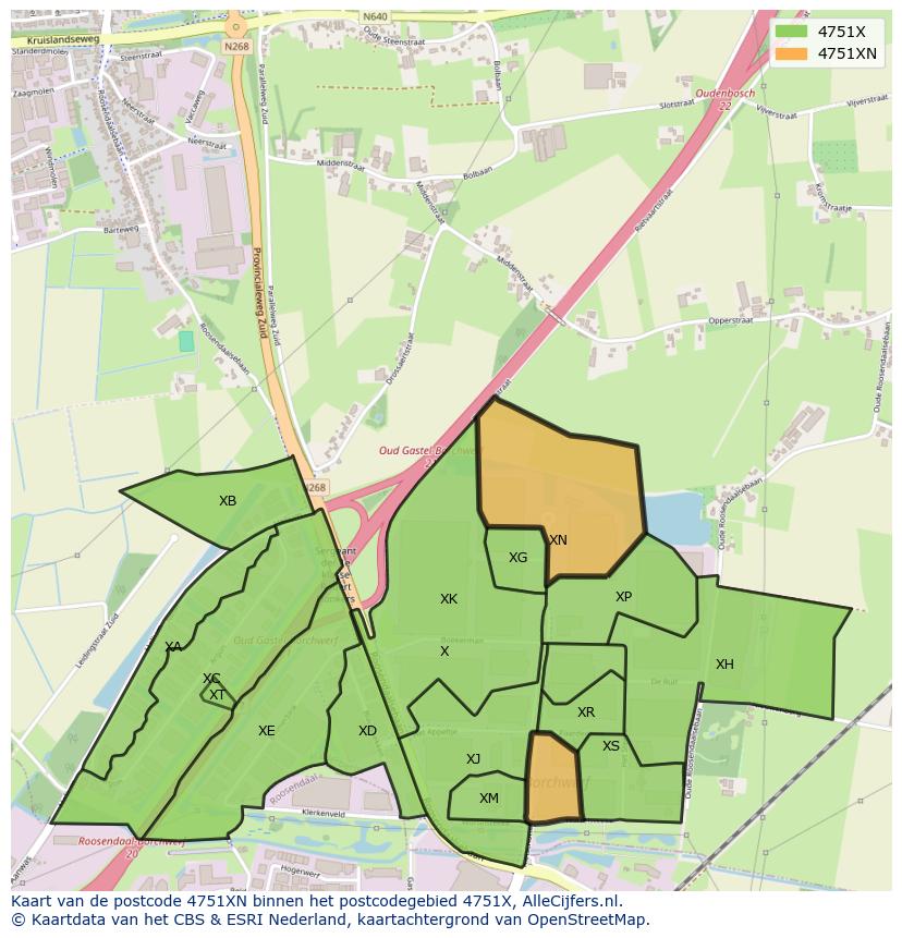 Afbeelding van het postcodegebied 4751 XN op de kaart.