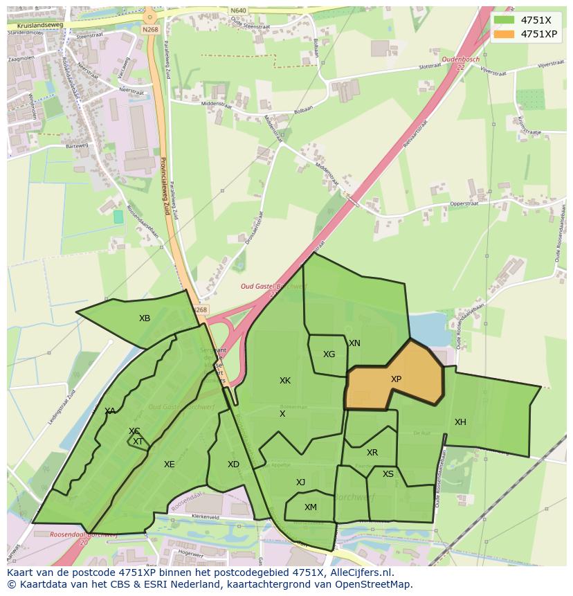 Afbeelding van het postcodegebied 4751 XP op de kaart.