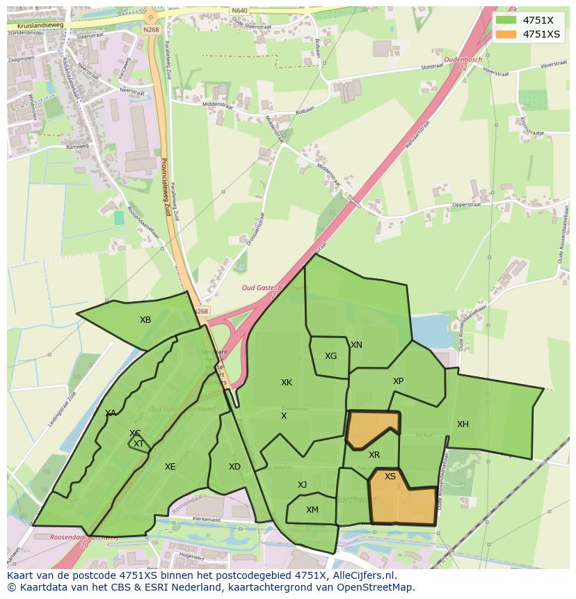 Afbeelding van het postcodegebied 4751 XS op de kaart.