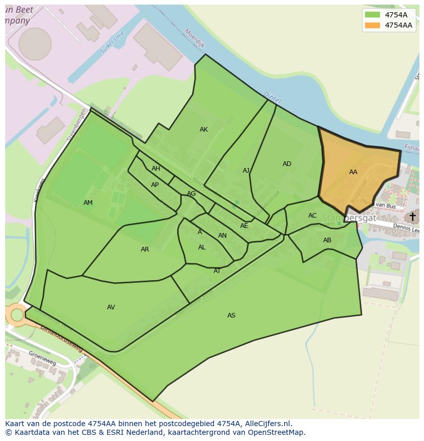 Afbeelding van het postcodegebied 4754 AA op de kaart.
