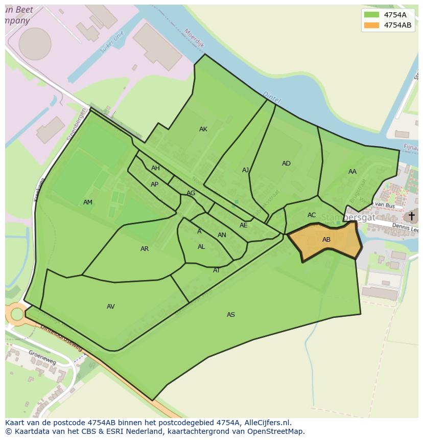 Afbeelding van het postcodegebied 4754 AB op de kaart.