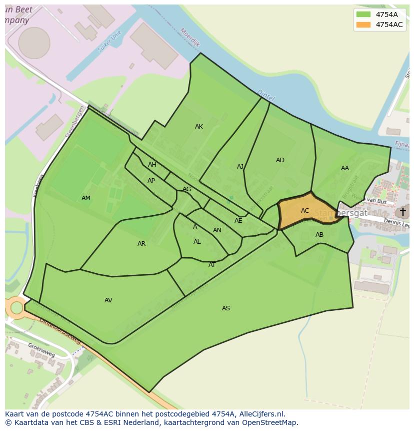 Afbeelding van het postcodegebied 4754 AC op de kaart.