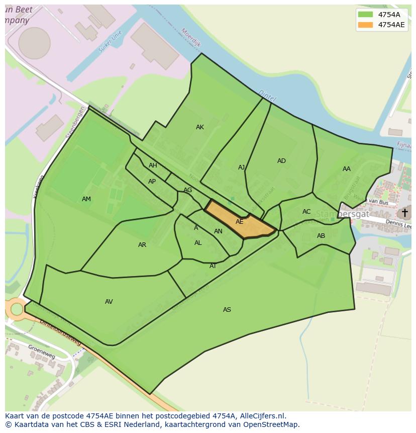 Afbeelding van het postcodegebied 4754 AE op de kaart.