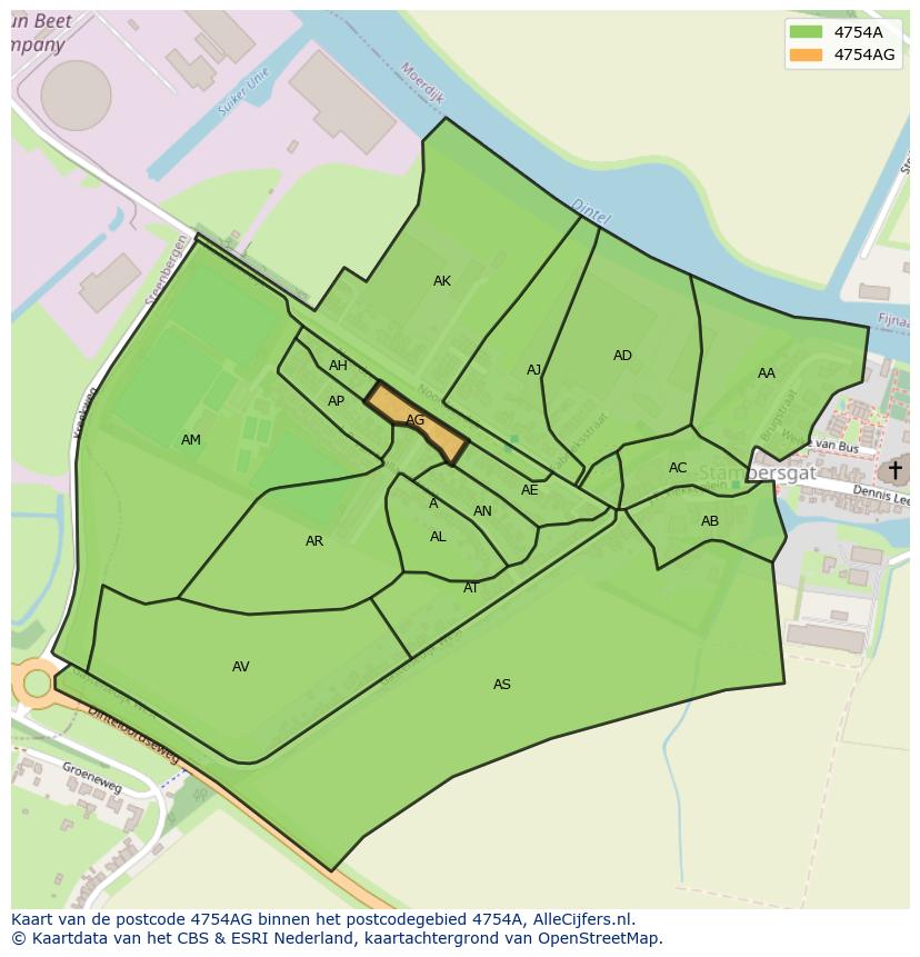 Afbeelding van het postcodegebied 4754 AG op de kaart.