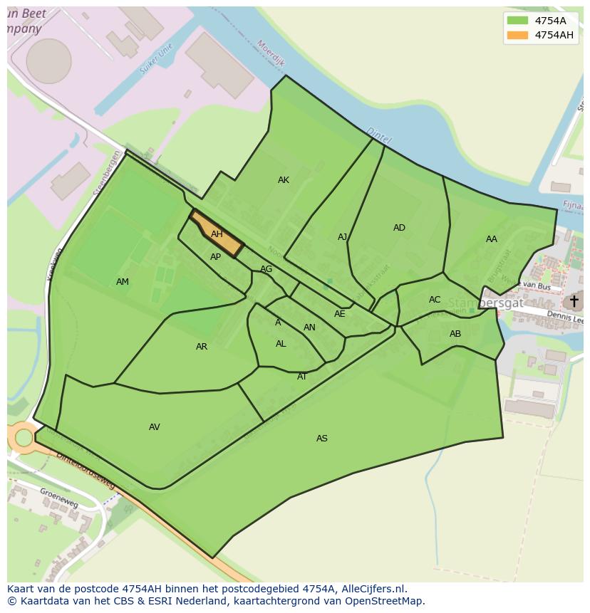 Afbeelding van het postcodegebied 4754 AH op de kaart.