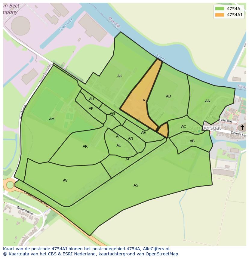 Afbeelding van het postcodegebied 4754 AJ op de kaart.