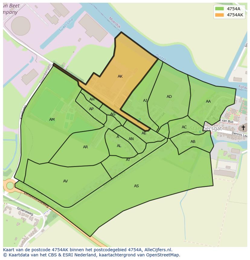 Afbeelding van het postcodegebied 4754 AK op de kaart.